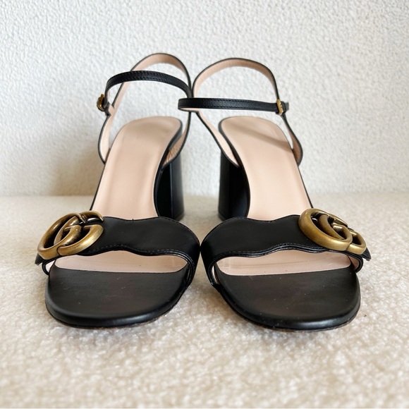 Gucci Marmont Black Leather Block Heel Sandals Size EU 37 - Picture 5 of 15